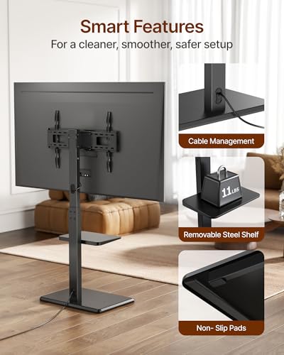 Steel Base Floor TV Stand for 37-75 inch TVs up to 110 lbs, Black
