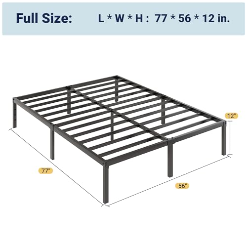 Full Size Metal Bed Frame with Storage - Black, 12 Inch Platform Bed with Under-Bed Space & Assembly