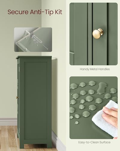 VASAGLE Forest Green Bathroom Floor Cabinet with 1 Door & 3 Drawers, 23.6W
