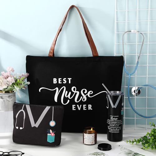 Skylety Nurse Gift Set with 20oz Tumbler – Black, includes Tote & Makeup Bag