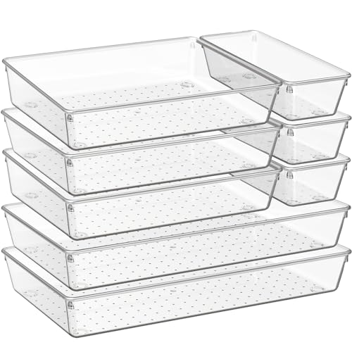 Criusia 8 Pack Large Clear Drawer Organizers for Kitchen & Bathroom Storage