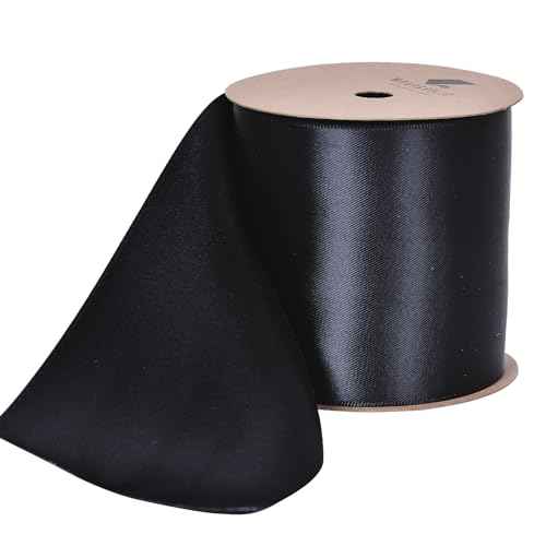 WRAPAHOLIC 10 Yards x 3 Inches Black Double Face Satin Ribbon, Polyester Cotton Ribbon Perfect for Christmas,Floral Bouquets, Gift Wrapping, Birthday, Wedding Invitation Card, Craft DIY, Party