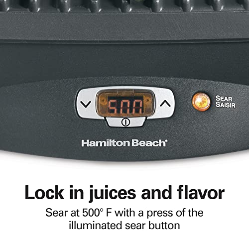 Hamilton Beach Indoor Electric Searing Grill with Nonstick Surface, 100 sq in, Black and Stainless Steel