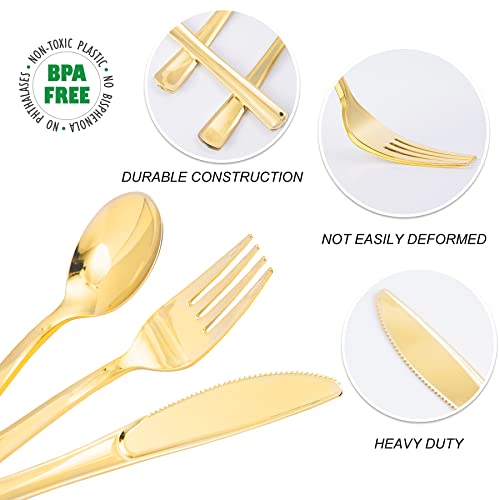 Gold Plastic Cutlery Set - 300PCS Disposable Forks Spoons Knives Utensils Variation of Gold-300Pack