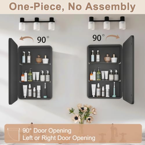 16x24 Inch Recessed or Surface Mount Medicine Cabinet with Mirror - Matte Black, Reversible Door