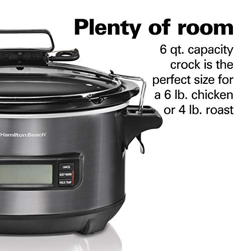 Hamilton Beach Temp Tracker 6-Quart Programmable Slow Cooker with Probe - Black Stainless