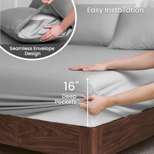 Queen Tencel Lyocell Sheet Set Silver Gray - Silky Soft, Breathable & Deep Pocket