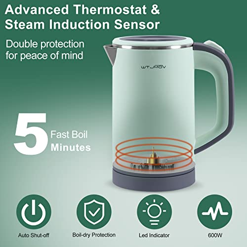 WTJMOV Green 0.8L Electric Kettle - Portable Stainless Steel Tea & Hot Water Boiler