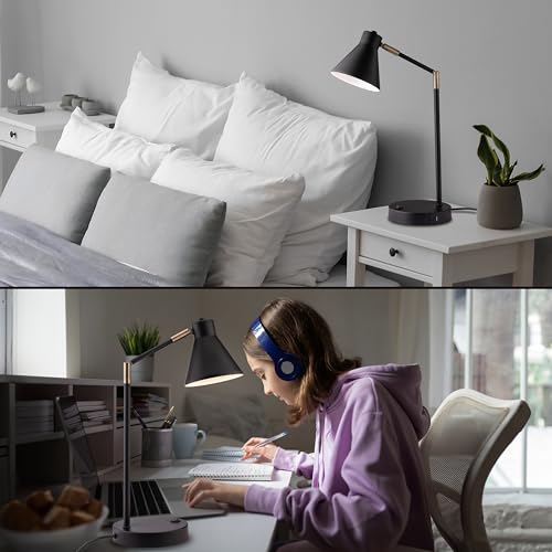 O'Bright Astrum LED Desk Lamp with Dual USB Ports, 270° Swivel, Metal, Black