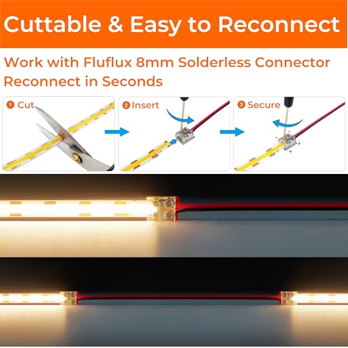 FluFlux 32.8ft 3000K Warm White COB LED Strip Lights Dimmable 24V CRI95+