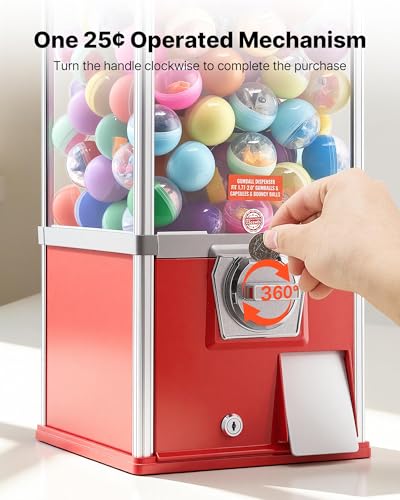 Red 21-Inch Gumball Machine Dispenser with Locking Top, 180-Capacity