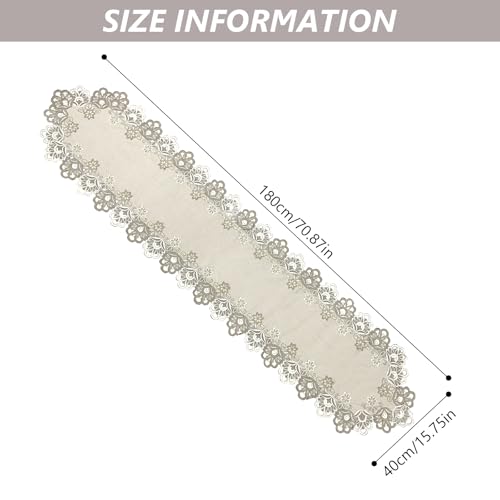 Traditional Lace Table Runner with Floral Trim - Ivory, 70.87x15.75 inches, Polyester Blend