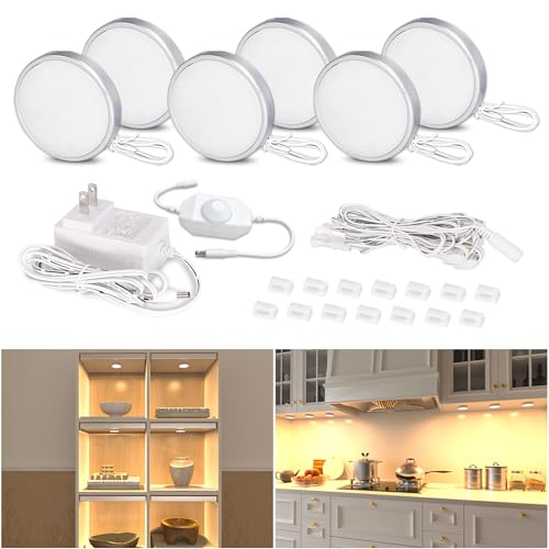 WOBANE 6 Pack Dimmable LED Puck Lights for Under Cabinet, Linkable & Switch Control