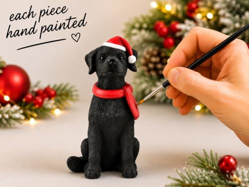 Black Labrador Christmas Ornament - Hand-Painted Resin Dog with Santa Hat, 3.25 Inch