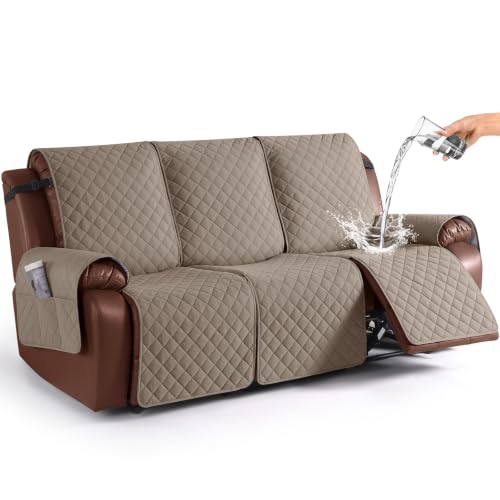 Waterproof Recliner Sofa Cover 3 Seater Taupe - Washable & Non-Slip Fit