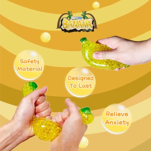 Squishy Banana Stress Balls - Stretchy Fruit Stress Balls for Adults and Party Favors, Yellow Squishy Banana Dough Ball for Vase Filler, Home Decoration, Christmas Decoration, Easter Basket Stuffers