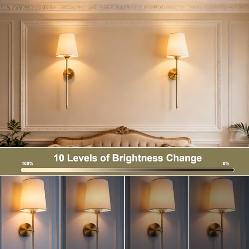 23.8 Inch Gold Rechargeable Battery Wall Sconce Set of 2 with Magnetic Bulbs, Dimmable Wireless Wall Lights for Bedroom Living Room Hallway