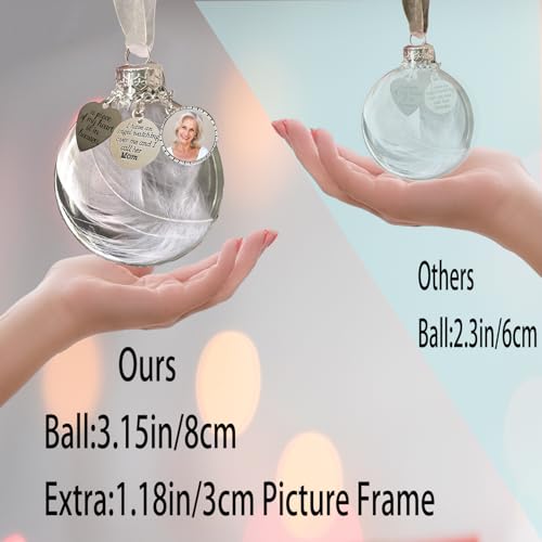 Sympathy Gifts for Loss of Mom,Clear Christmas Memorial Ornament Feather Ball, A Piece of My Heart is in Heaven,Christmas Tree Remembrance Hanging Pendant 3.15 inch (Mom)