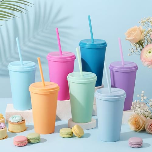 Honeydak Plastic Tumblers with Lids and Straws Bulk, Macaron Color,