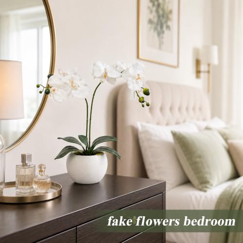 Artificial White Orchid in Pot - Realistic Faux Flower Decor for Home & Office