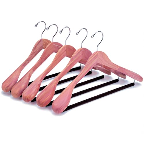 5 Pack Cedar Wood Suit Coat Hangers with Extra Wide Shoulders & Swivel Hook