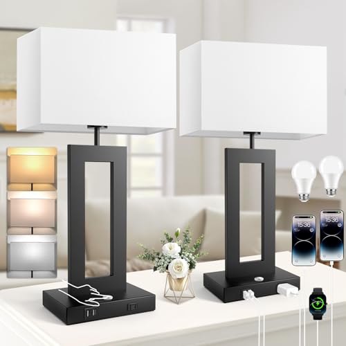 Black 22-Inch Touch Control Bedside Nightstand Table Lamps Set of 2 - Large