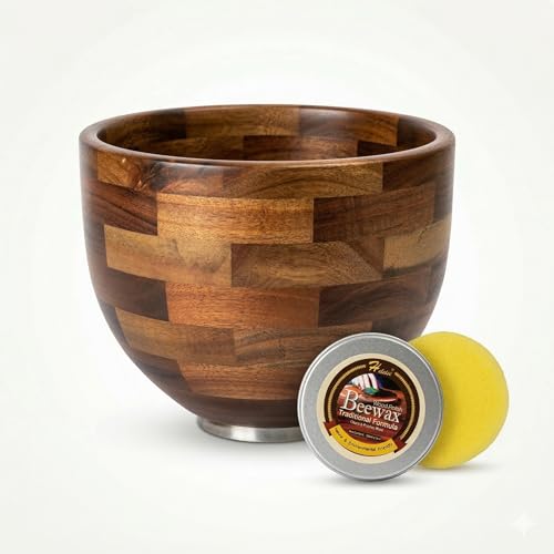 Natural Wood Mixing Bowl for KitchenAid Tilt-Head Stand Mixers - 4.5-5 Qt, Acacia with Stainless Steel Base - Variation of Natural Wood
