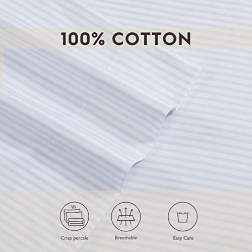 Queen Cotton Sateen Sheet Set with Fitted Deep Pocket & Pillowcases - Ramona Blue