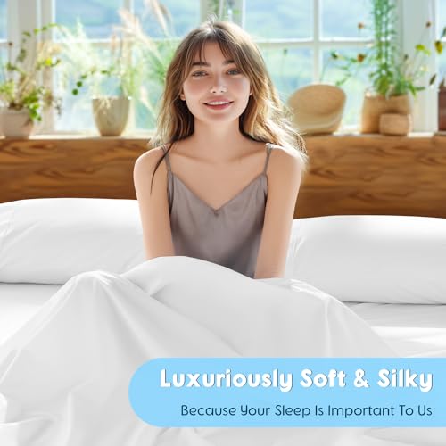 SONORO KATE 1000TC Egyptian Cotton King Sheets White, Extra Deep Pocket Bedding