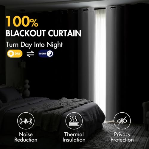 MIULEE 52W x 84L Ombre Blackout Curtains, Red & Greyish White, 2Pcs - 100% Darkening