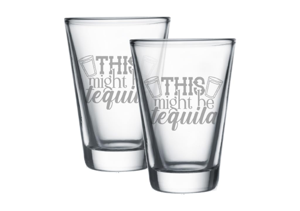 Hat Shark Funny Shot Drink Quote - Shot Glass Sets, 1.75oz Laser Etched Engraving Glassware Gift For Home Bar, Men, Women, Birthdays, or Decor (This Might Be Tequila (SET OF 2))