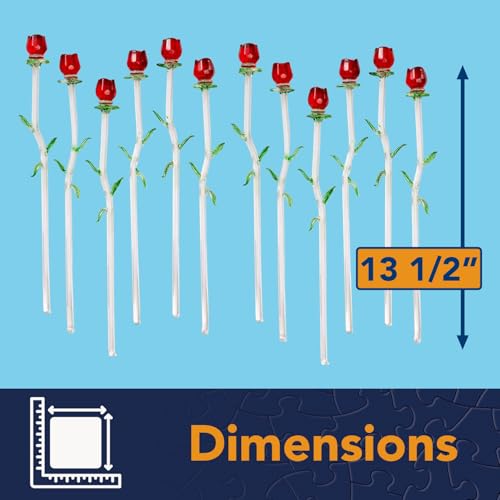 12 Pack Red Roses Crystal Figurines - Handmade Long Stem Gift Set