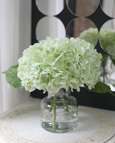 Real Touch Faux Hydrangeas in Vase - Light Green Artificial Flower Decor