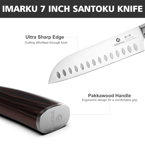 Imarku Santoku Knife 7 Inch with Sharp Japanese High Carbon Stainless Steel - Brown & Silver