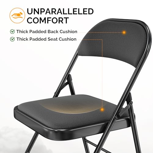 Black 6-Pack Foldable Camping & Indoor Outdoor Chair with Cushioned Seat