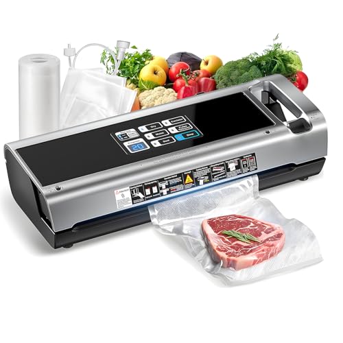 Food Vacuum Sealer Machine with Storage & Built-in Cutter - Black Silver
