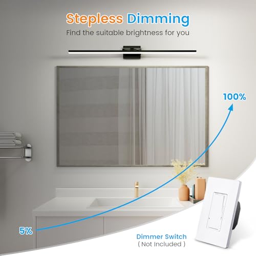 Black 48-Inch Dimmable Bathroom Vanity Light Fixture with Rotatable Heads