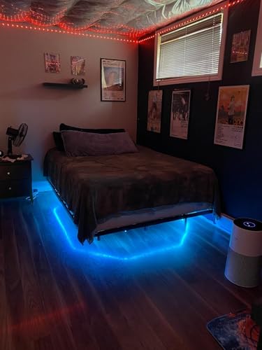 Floating Bed Frame with Smart LED Lights Queen - Modern Metal Platform Bed No Box Spring Needed