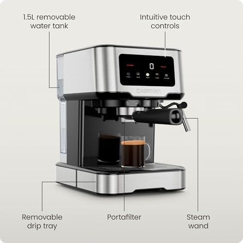 Small Espresso Machine with 15-Bar Pump & Steam Wand - Compact Stainless Steel Coffee Maker