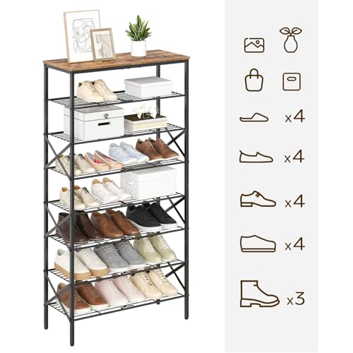 8-Tier Shoe Rack Organizer - Rustic Brown, Holds 32 Pairs, Large Capacity, Entryway & Closet Storage - Variation: Black
