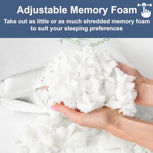 DreamField Linen King Size Set of 2 Memory Foam Bamboo Pillows - Adjustable & Breathable Support