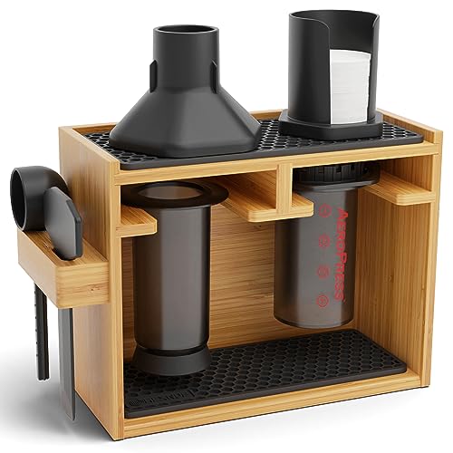 Coffee Organizer Stand for AeroPress - Black Bamboo Coffee Station Accessory