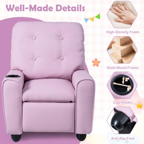 Costzon Pink Kids Recliner Chair with Push Back & Footrest - Toddler Lounge Sofa, Modern Design