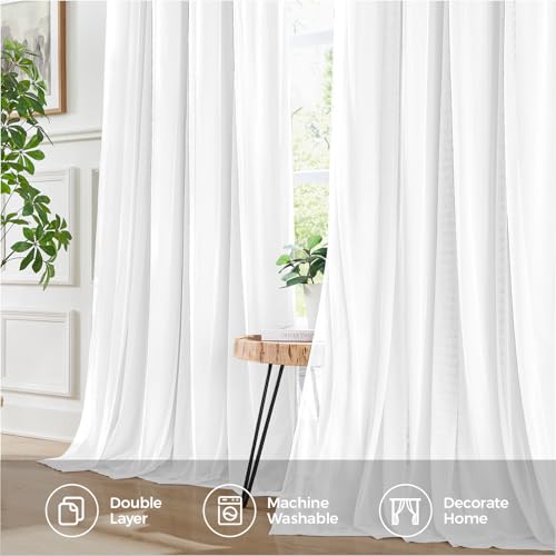 White Double Layer Blackout Curtains 52W x 108L Pack of 2 - Room Darkening & Privacy
