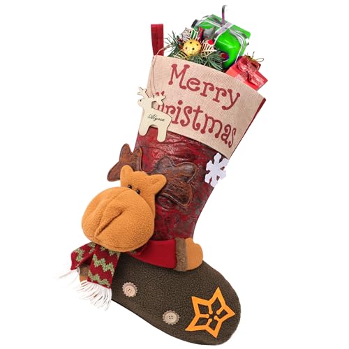 Christmas Stockings - 18.5" Large Stocking, 3D Cute Elk Xmas with
