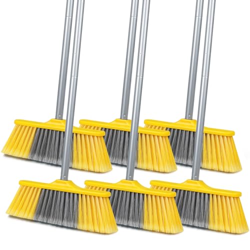 TreeLen B-Yellow 6 Pack Indoor Soft Bristle Brooms with 55-Inch Handle for Hardwood Floors