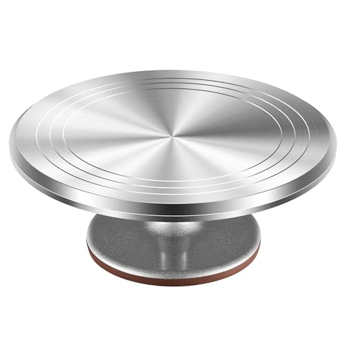 Kootek 12-Inch Silver Aluminum Cake Turntable for Decorating - Heavy Duty & Non-Slip