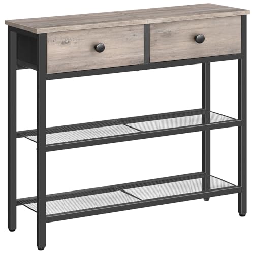 HOOBRO Greige & Black Narrow Console Table with 2 Fabric Drawers, 29.5" Entryway Storage