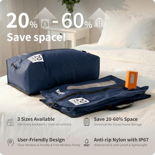 Kosgoo Navy Travel Vacuum Seal Bags Set 20+20+28 inches with Pump, Fits 26-28 inch Suitcases