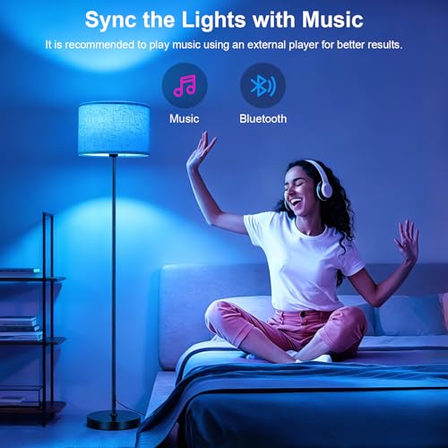 Floor Lamp for Living Room & Bedroom - Tall Standing Light with Remote, Color Changing & Dimmable Beige Shade